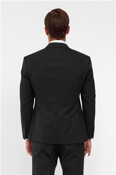 Siyah Slim Desenli Sivri Yaka 6 Drop Yelekli Takım Elbise