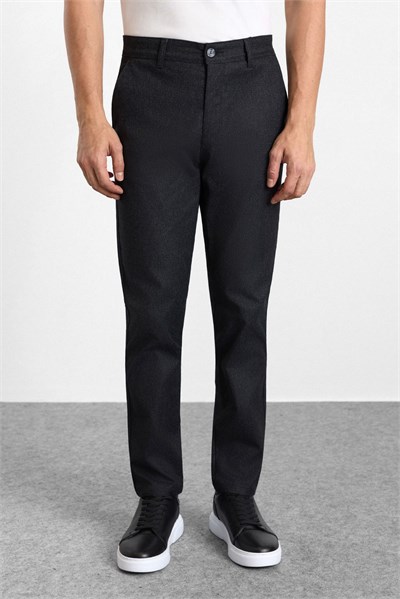 Siyah Slim Düz Armürlü Normal Bel Casual Pantolon