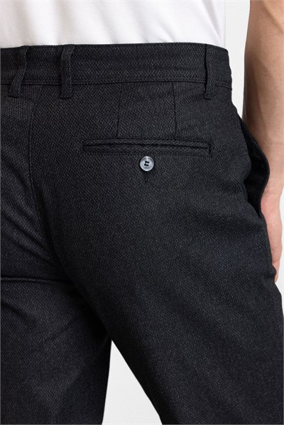 Siyah Slim Düz Armürlü Normal Bel Casual Pantolon
