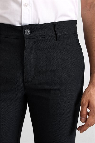 Siyah Slim Düz Armürlü Normal Bel Standart Klasik Pantolon