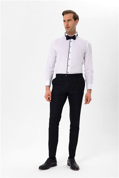 Siyah Slim Fit Düz Ata Yaka Gömlek