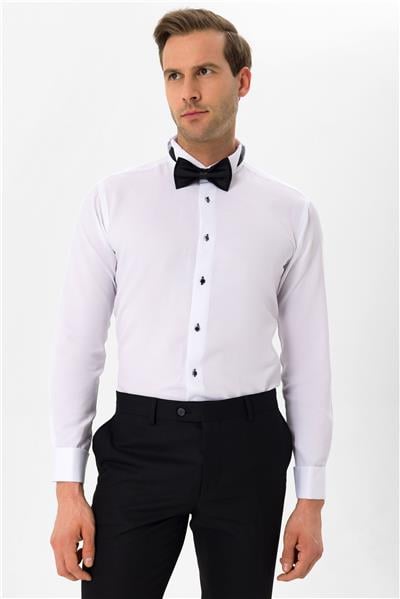 Siyah Slim Fit Düz Ata Yaka Gömlek