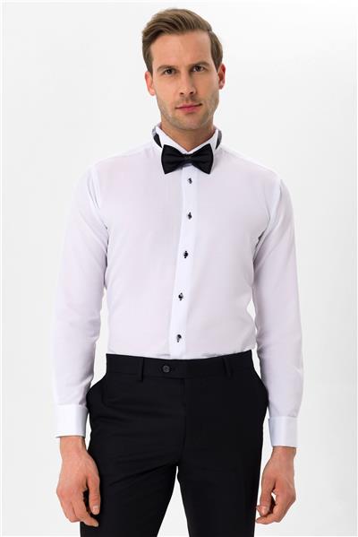 Siyah Slim Fit Düz Ata Yaka Gömlek