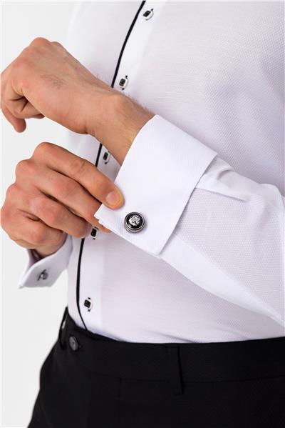 Siyah Slim Fit Düz Ata Yaka Gömlek