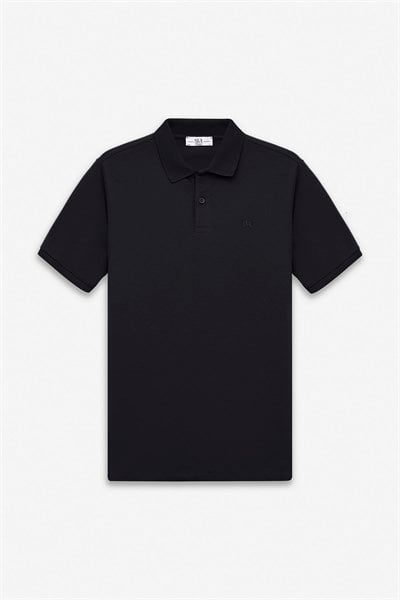 Siyah Slim Düz Baskısız Pike Düğmeli Polo Yaka Tişört