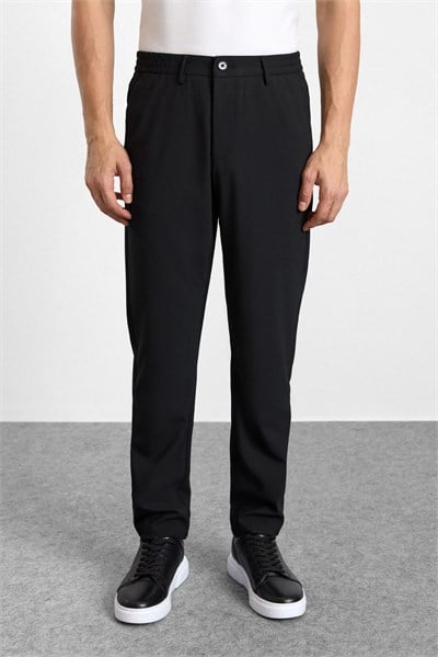 Siyah Slim Düz Bezayağı Yarım Lastikli Jogger Pantolon