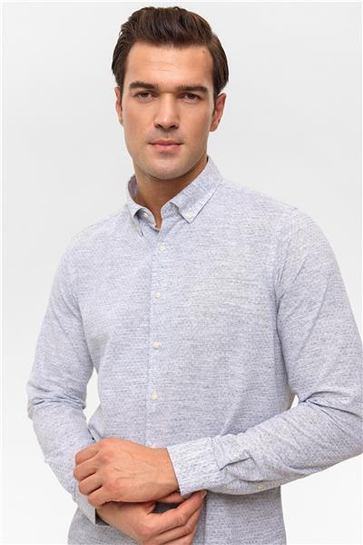 Siyah Slim Düz Düğmeli Yaka Gömlek