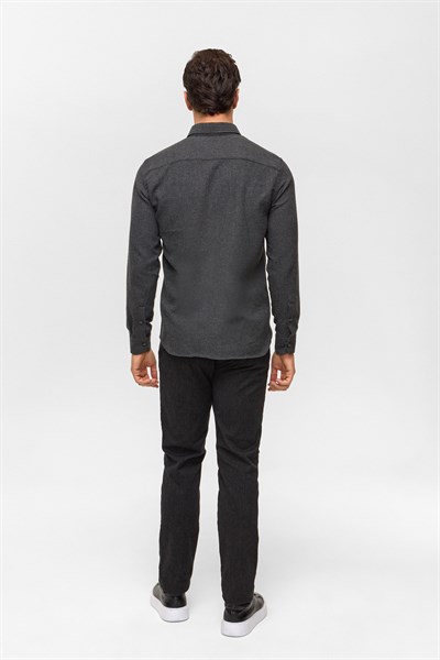 Siyah Slim Düz Düğmeli Yaka Gömlek