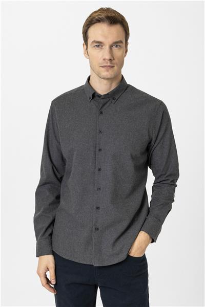 Siyah Slim Fit Düz Düğmeli Yaka Gömlek