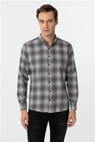 Siyah Slim Fit Düz Düğmeli Yaka Gömlek