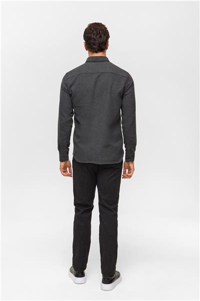 Siyah Slim Düz Düğmeli Yaka Gömlek