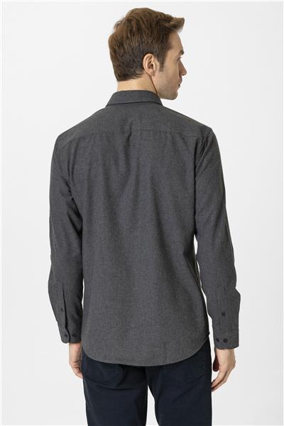 Siyah Slim Fit Düz Düğmeli Yaka Gömlek