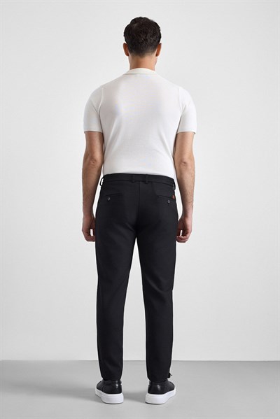 Siyah Slim Düz İnterlok Yarım Lastikli Rüzgar Geçirmez Jogger Pantolon