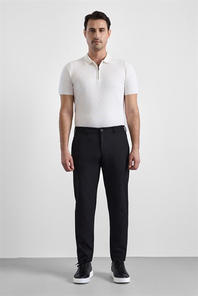 Siyah Slim Düz İnterlok Yarım Lastikli Rüzgar Geçirmez Jogger Pantolon