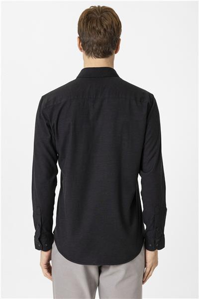 Siyah Slim Fit Düz Klasik Yaka Gömlek