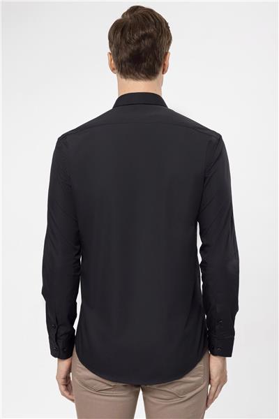 Siyah Slim Fit Düz Klasik Yaka Gömlek