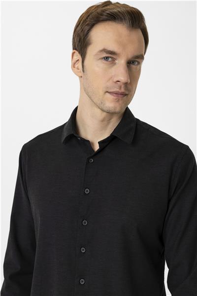 Siyah Slim Fit Düz Klasik Yaka Gömlek