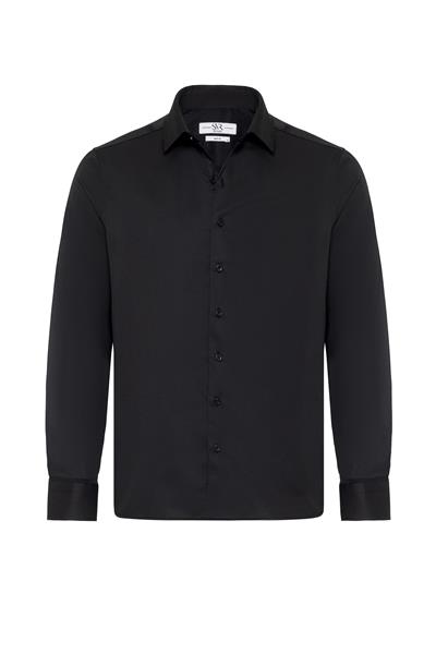 Siyah Slim Fit Düz Klasik Yaka Gömlek