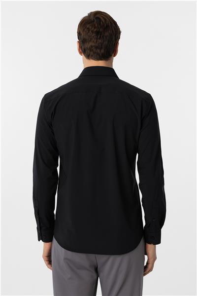 Siyah Slim Fit Düz Klasik Yaka Gömlek