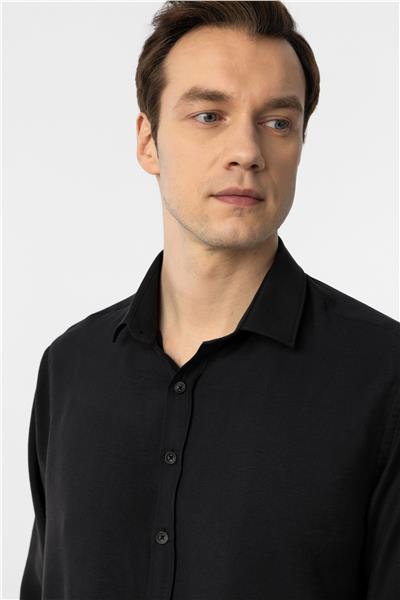 Siyah Slim Fit Düz Klasik Yaka Gömlek