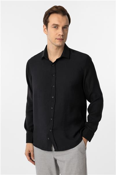 Siyah Slim Fit Düz Klasik Yaka Gömlek