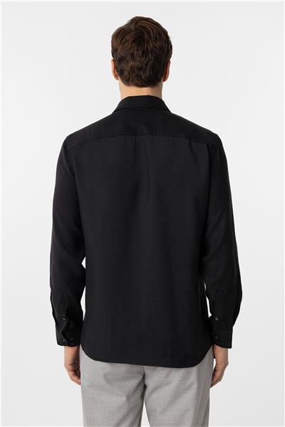 Siyah Slim Fit Düz Klasik Yaka Gömlek
