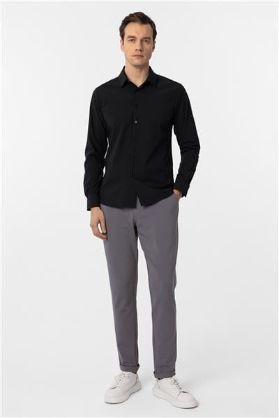 Siyah Slim Fit Düz Klasik Yaka Gömlek
