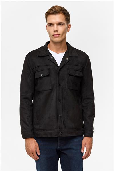 Siyah Slim Düz Klasik Yaka Mont