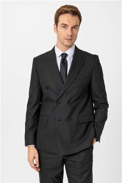 Siyah Slim Fit Düz Kruvaze Yaka 6 Drop Klasik Takım Elbise