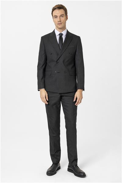 Siyah Slim Fit Düz Kruvaze Yaka 6 Drop Klasik Takım Elbise