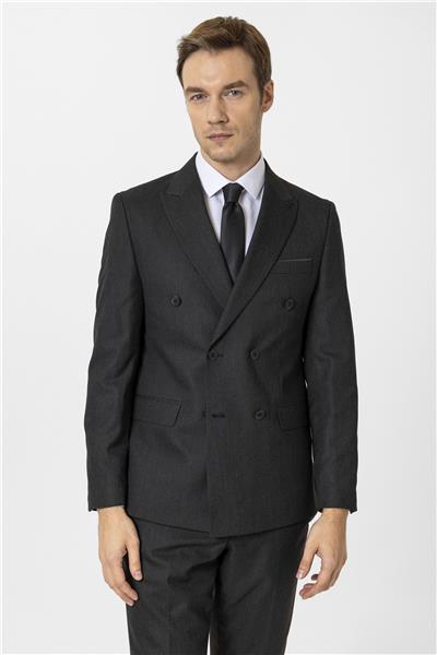 Siyah Slim Fit Düz Kruvaze Yaka 6 Drop Klasik Takım Elbise