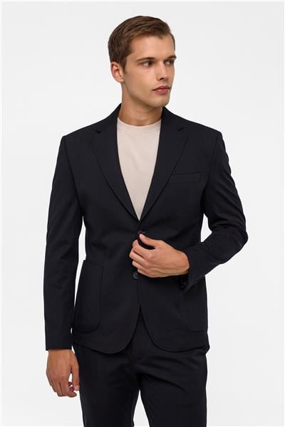 Siyah Slim Düz Mono Yaka 6 Drop Spor Takım Elbise