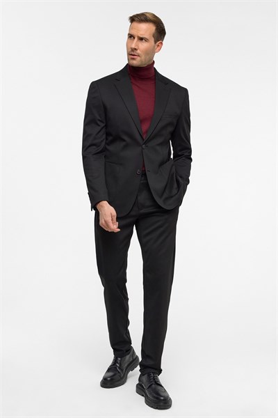 Siyah Slim Düz Mono Yaka 6 Drop Takım Elbise