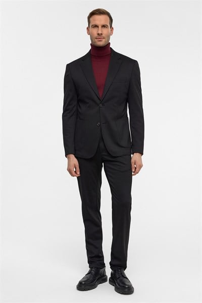 Siyah Slim Düz Mono Yaka 6 Drop Takım Elbise