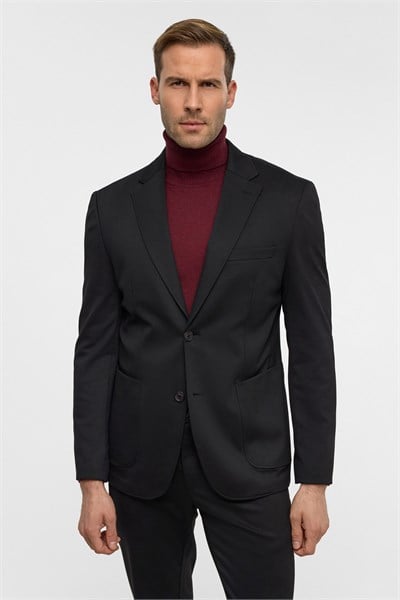 Siyah Slim Düz Mono Yaka 6 Drop Takım Elbise