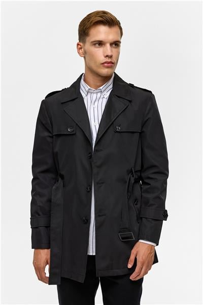 Siyah Slim Düz Mont