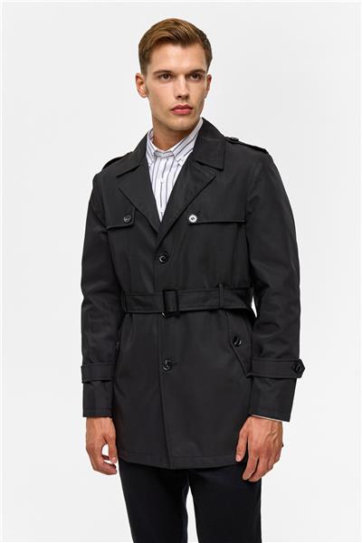 Siyah Slim Düz Mont