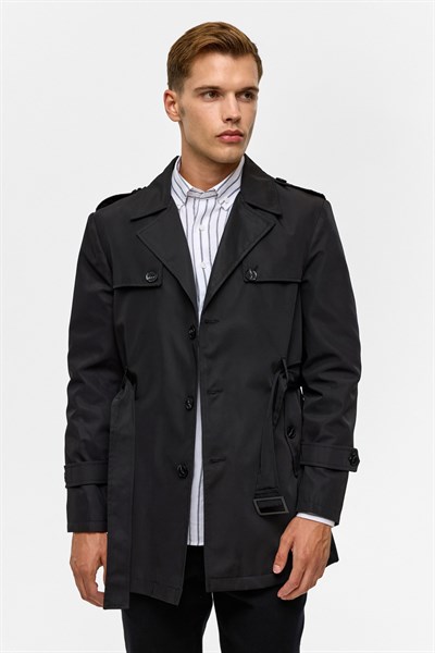 Siyah Slim Düz Mont