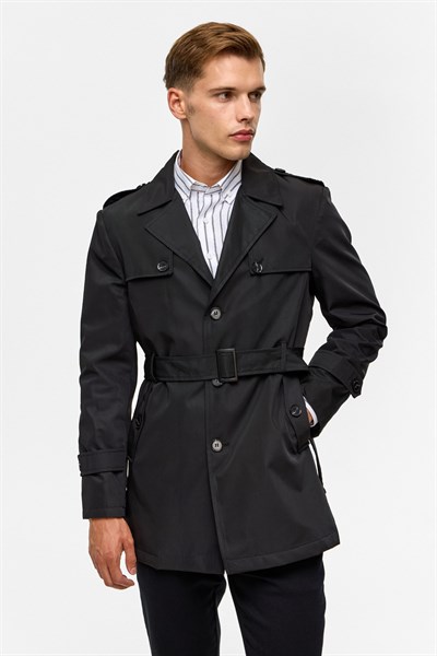 Siyah Slim Düz Mont