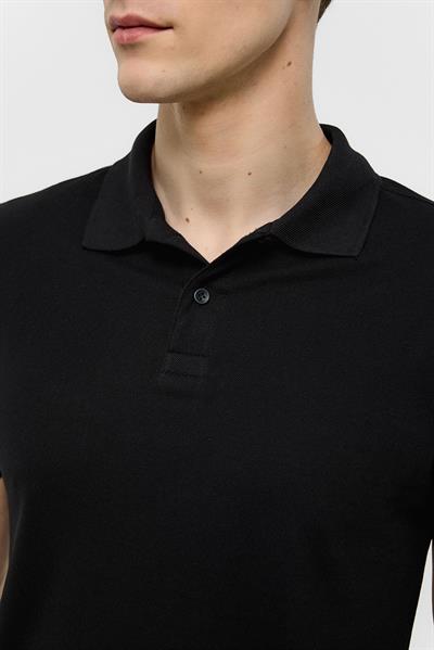 Siyah Slim Düz Polo Yaka Tişört