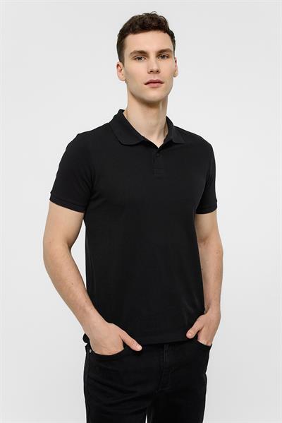 Siyah Slim Düz Polo Yaka Tişört