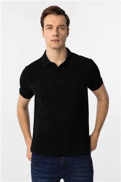 Siyah Slim Fit Düz Polo Yaka Tişört