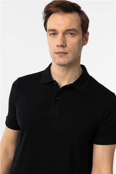 Siyah Slim Fit Düz Polo Yaka Tişört