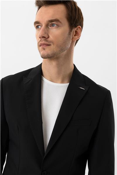Siyah Slim Fit Düz Sivri Yaka 6 Drop Spor Takım Elbise