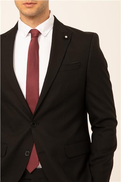 Siyah Slim Fit Düz Sivri Yaka 6 Drop Klasik Takım Elbise