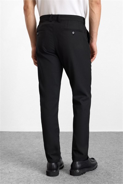 Siyah Slim Düz Twill Normal Bel Casual Pantolon