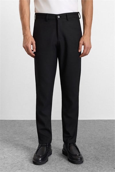 Siyah Slim Düz Twill Normal Bel Casual Pantolon