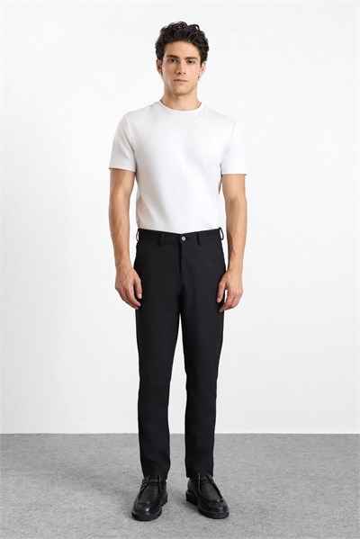 Siyah Slim Düz Twill Normal Bel Casual Pantolon