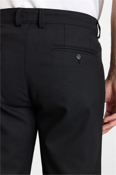 Siyah Slim Düz Twill Normal Bel Casual Pantolon