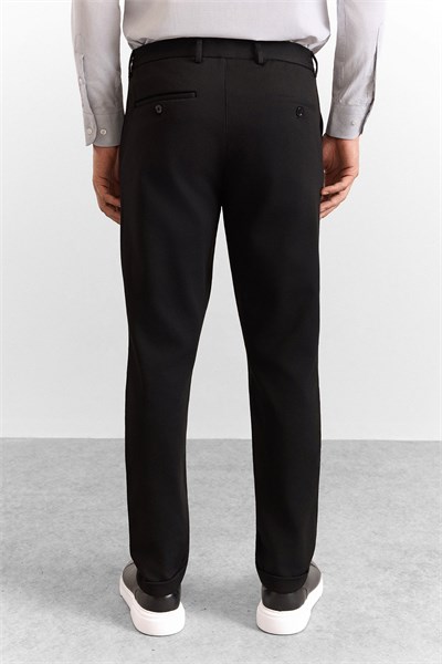 Siyah Slim Düz Twill Yarım Lastikli Jogger Pantolon